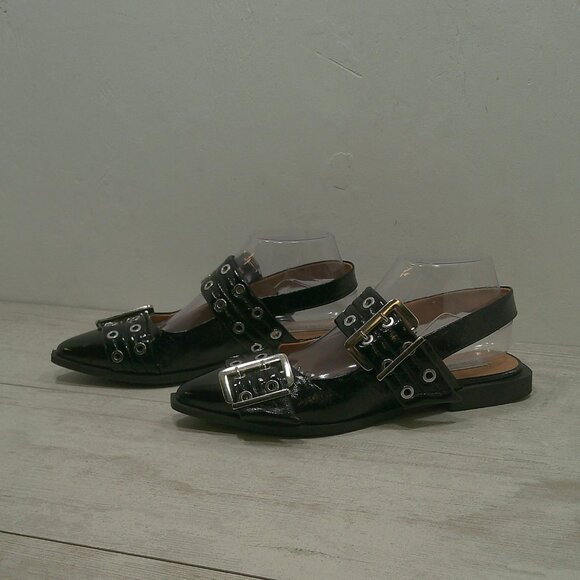 Steve Madden Graya Double Buckle Slingback Sexy Grunge Style Black Flats SZ 8.5 - Picture 11 of 12